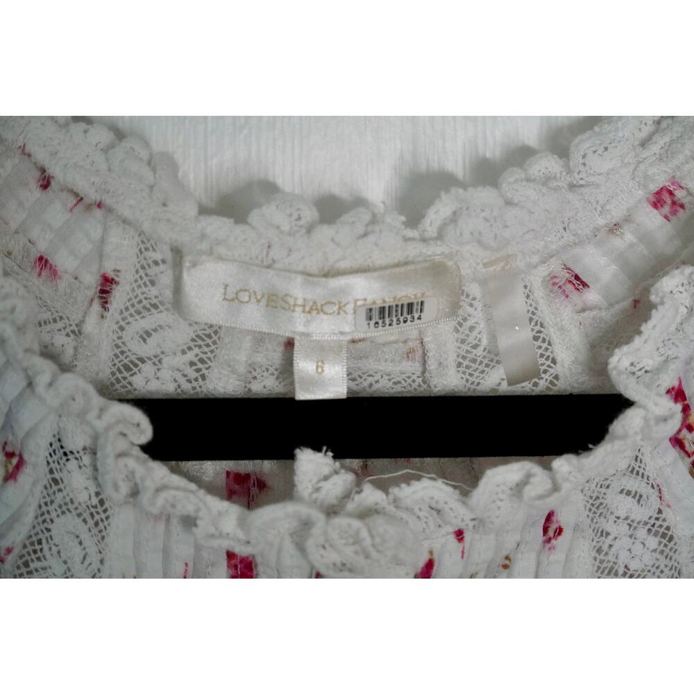 LoveShackFancy Tansu Midi Dress Lace Trim Cotton Button Front Pink Floral Size 6 - Picture 5 of 7